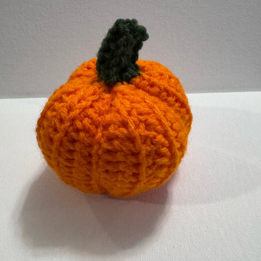 Medium Handmade Orange Crochet Pumpkin with Green Stem - Home Accents